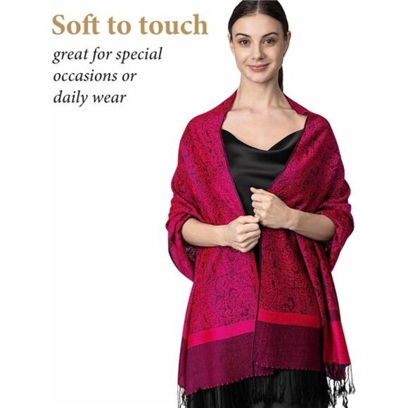 Two Tone Paisley Pashmina Scarf, Rose Pink - Picture 3 of 5